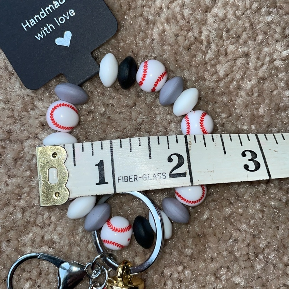Baseball Bead Bracelet Wrist Keychain Leather Tassel  Key Ring Bag Accessories - Picture 6 of 7